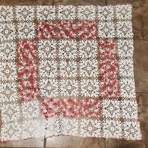 - White & Pink crochet piece table decor home furniture Handmade